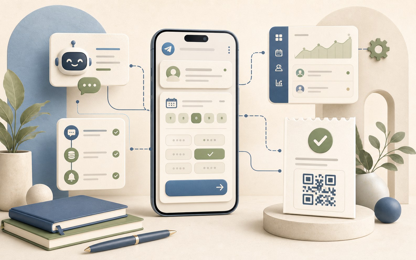 Интерфейс Telegram Web App для записи к эксперту, кабинет эксперта и QR-оплата